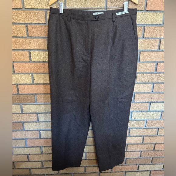 Pendleton Petite Brown 100% Virgin Wool Tweed Trousers Women’s Size 18 - Picture 1 of 8